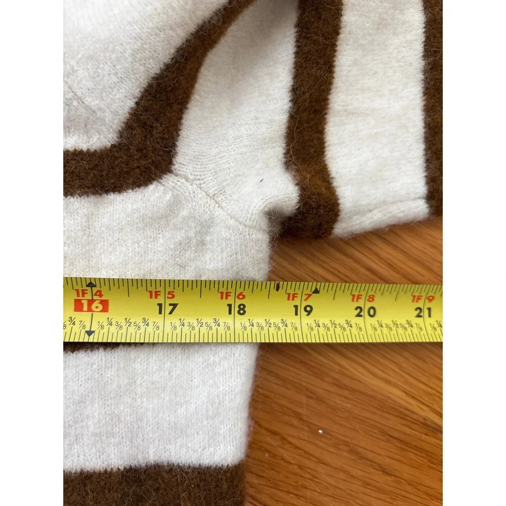 Banana Republic Striped Puff Sleeve Sweater Cream Brown Wool Alpaca Blend‎ M